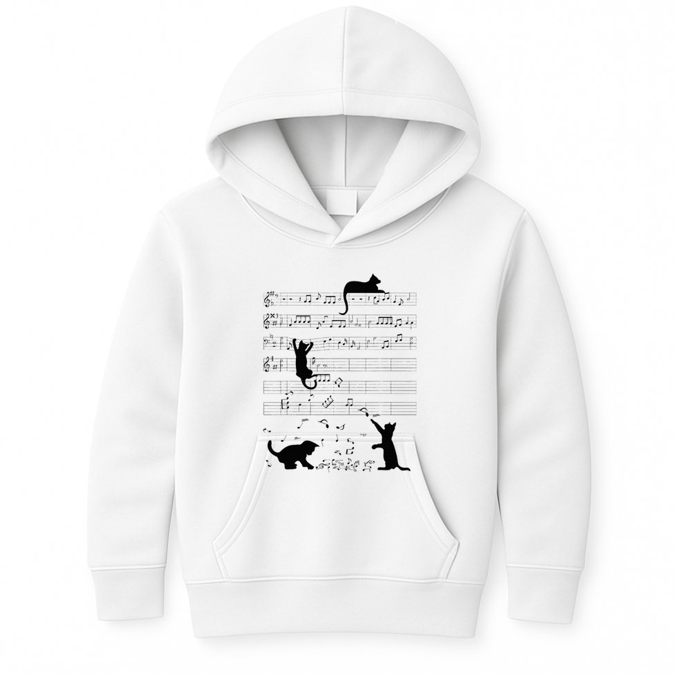 Cute Cat Kitty Playing Music Note Clef Musician Art Kids Hoodie