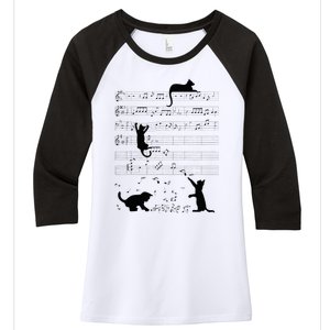 Cute Cat Kitty Playing Music Note Clef Musician Art Women's Tri-Blend 3/4-Sleeve Raglan Shirt