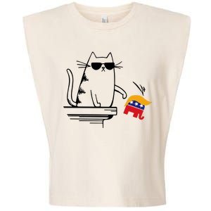 Cool Cat Knock Over Trump Elephant Hair 2024 Harris Walz Garment-Dyed Women's Muscle Tee