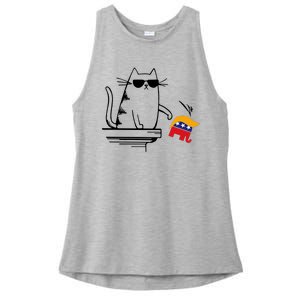 Cool Cat Knock Over Trump Elephant Hair 2024 Harris Walz Ladies PosiCharge Tri-Blend Wicking Tank