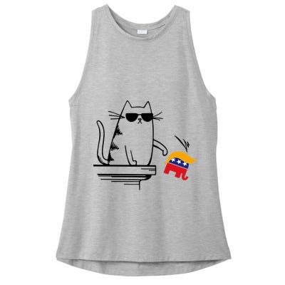 Cool Cat Knock Over Trump Elephant Hair 2024 Harris Walz Ladies PosiCharge Tri-Blend Wicking Tank