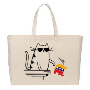 Cool Cat Knock Over Trump Elephant Hair 2024 Harris Walz Cotton Canvas Jumbo Tote