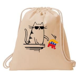 Cool Cat Knock Over Trump Elephant Hair 2024 Harris Walz Drawstring Bag