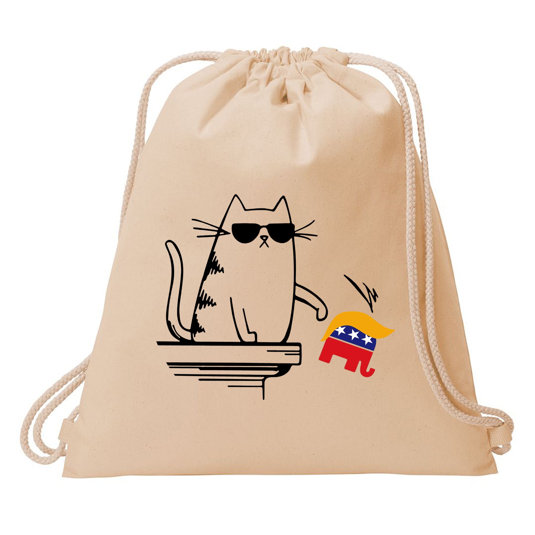 Cool Cat Knock Over Trump Elephant Hair 2024 Harris Walz Drawstring Bag