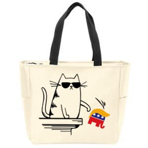 Cool Cat Knock Over Trump Elephant Hair 2024 Harris Walz Zip Tote Bag