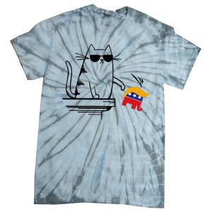 Cool Cat Knock Over Trump Elephant Hair 2024 Harris Walz Tie-Dye T-Shirt