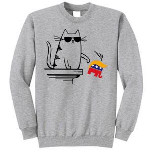 Cool Cat Knock Over Trump Elephant Hair 2024 Harris Walz Tall Sweatshirt