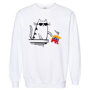 Cool Cat Knock Over Trump Elephant Hair 2024 Harris Walz Garment-Dyed Sweatshirt