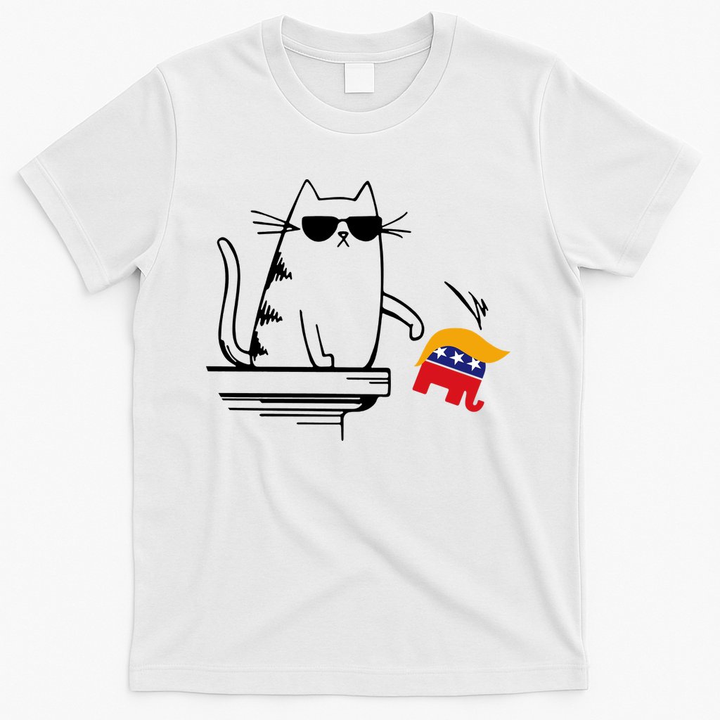 Cool Cat Knock Over Trump Elephant Hair 2024 Harris Walz T-Shirt