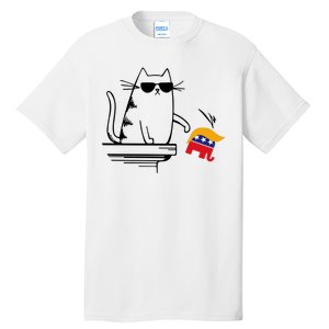 Cool Cat Knock Over Trump Elephant Hair 2024 Harris Walz Tall T-Shirt