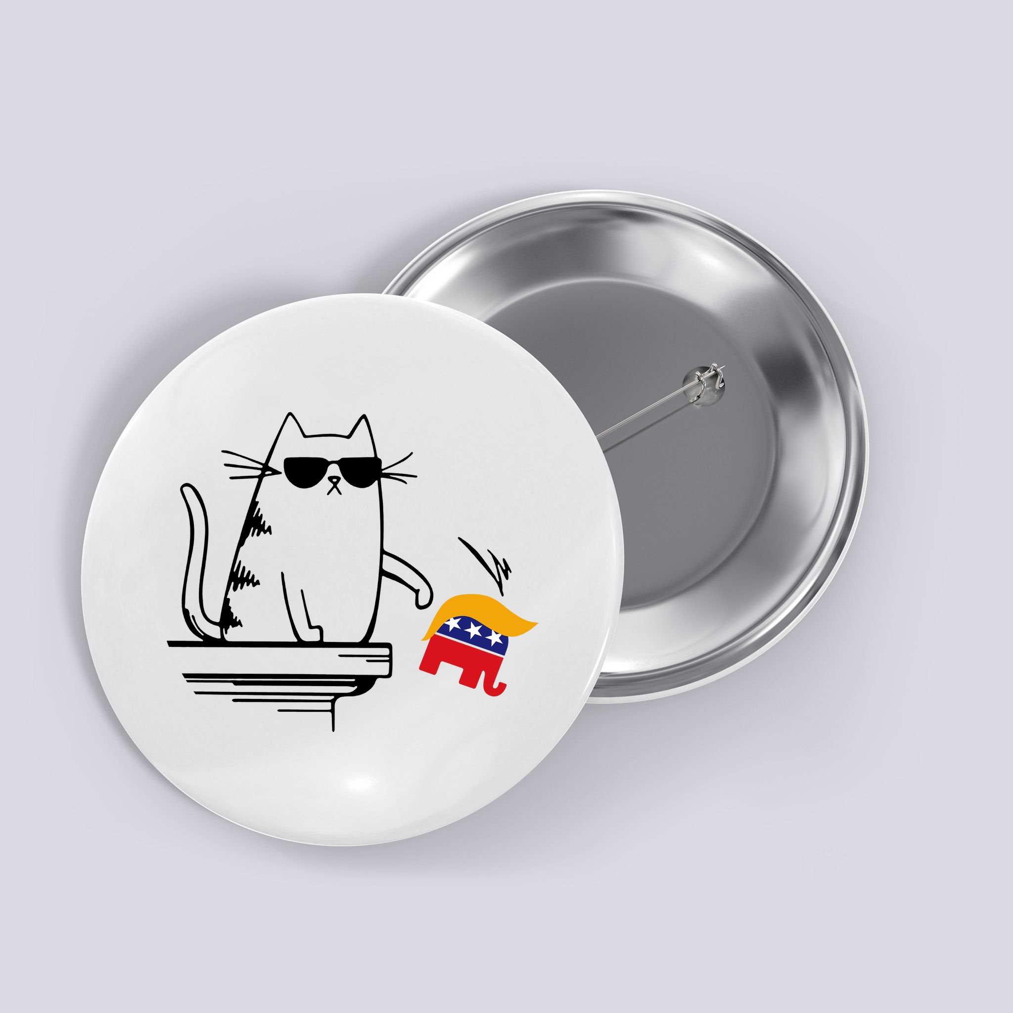 Cool Cat Knock Over Trump Elephant Hair 2024 Harris Walz Button