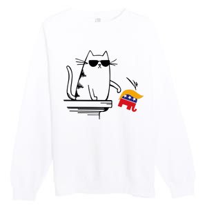 Cool Cat Knock Over Trump Elephant Hair 2024 Harris Walz Premium Crewneck Sweatshirt