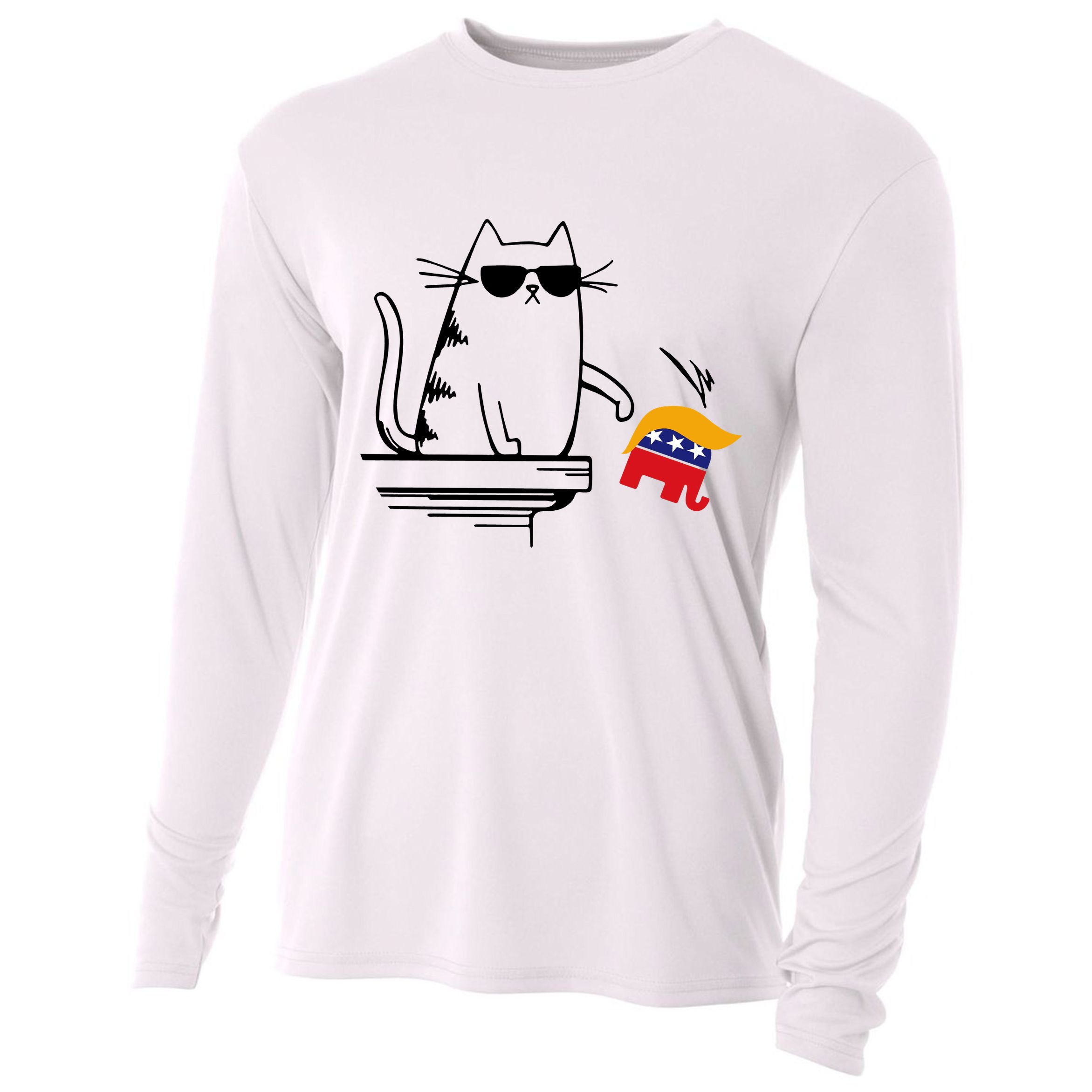 Cool Cat Knock Over Trump Elephant Hair 2024 Harris Walz Cooling Performance Long Sleeve Crew