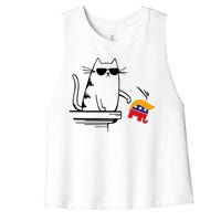 Cool Cat Knock Over Trump Elephant Hair 2024 Harris Walz Women's Racerback Cropped Tank