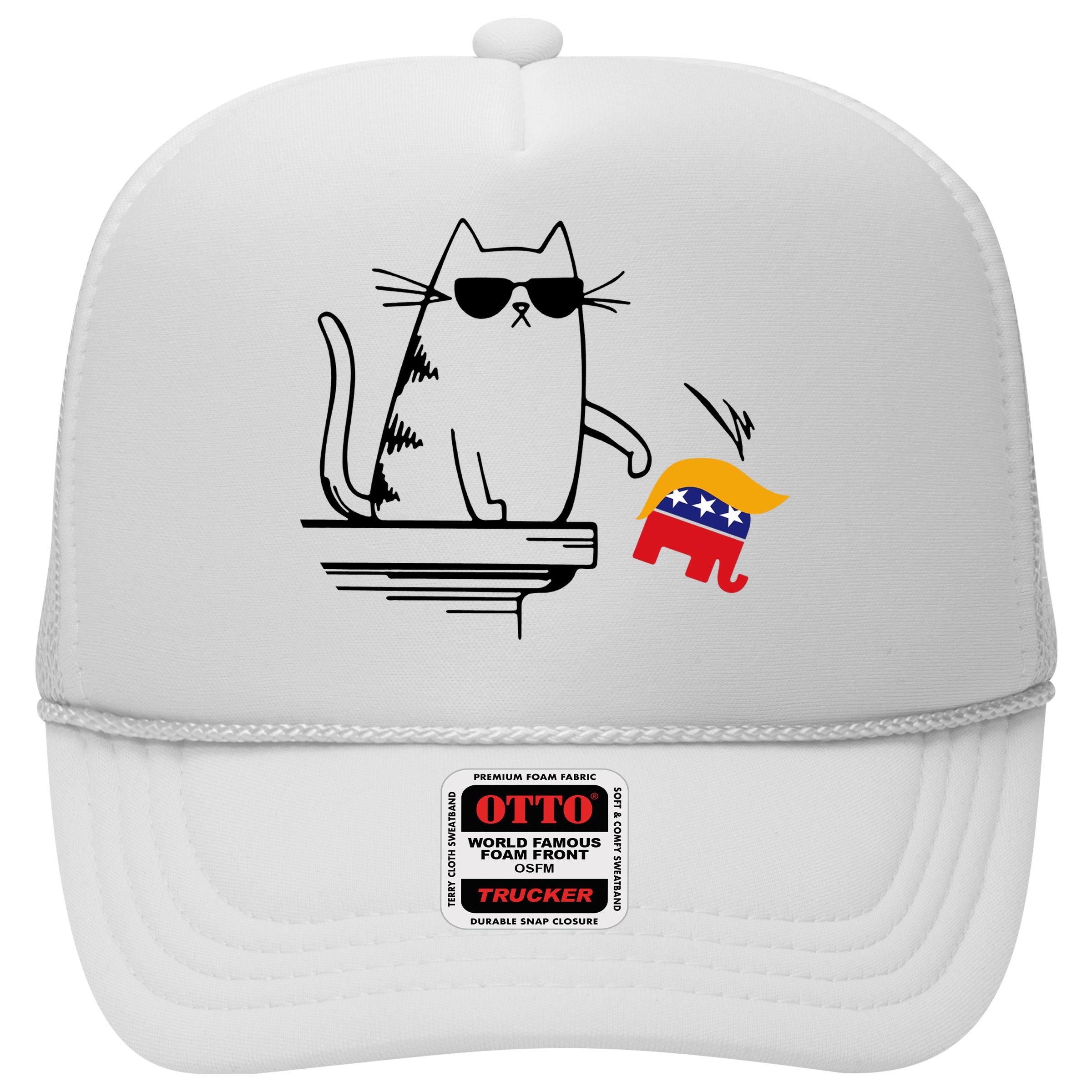Cool Cat Knock Over Trump Elephant Hair 2024 Harris Walz Hat