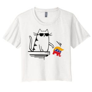 Cool Cat Knock Over Trump Elephant Hair 2024 Harris Walz Women's Crop Top Tee