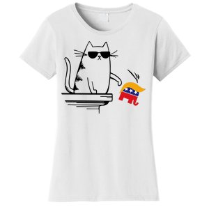 Cool Cat Knock Over Trump Elephant Hair 2024 Harris Walz Women's T-Shirt