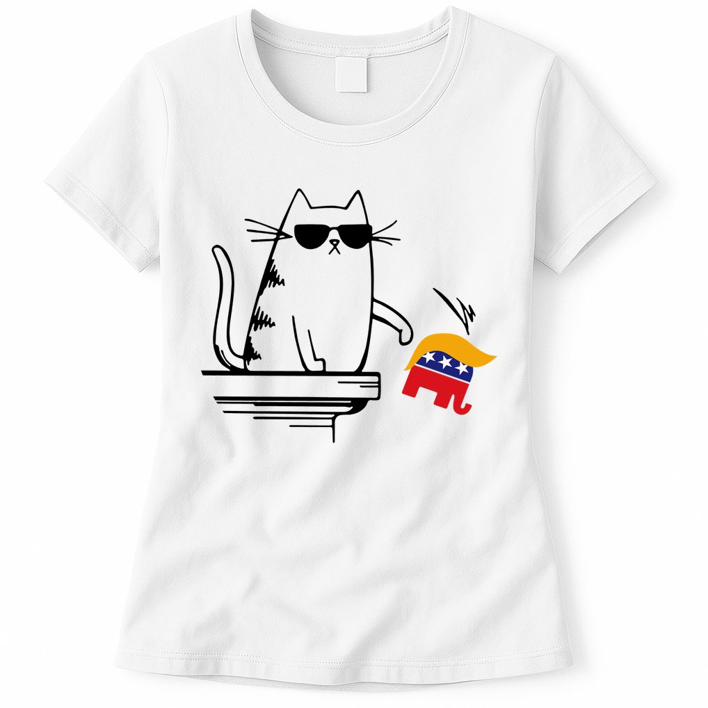 Cool Cat Knock Over Trump Elephant Hair 2024 Harris Walz Womens T-Shirt