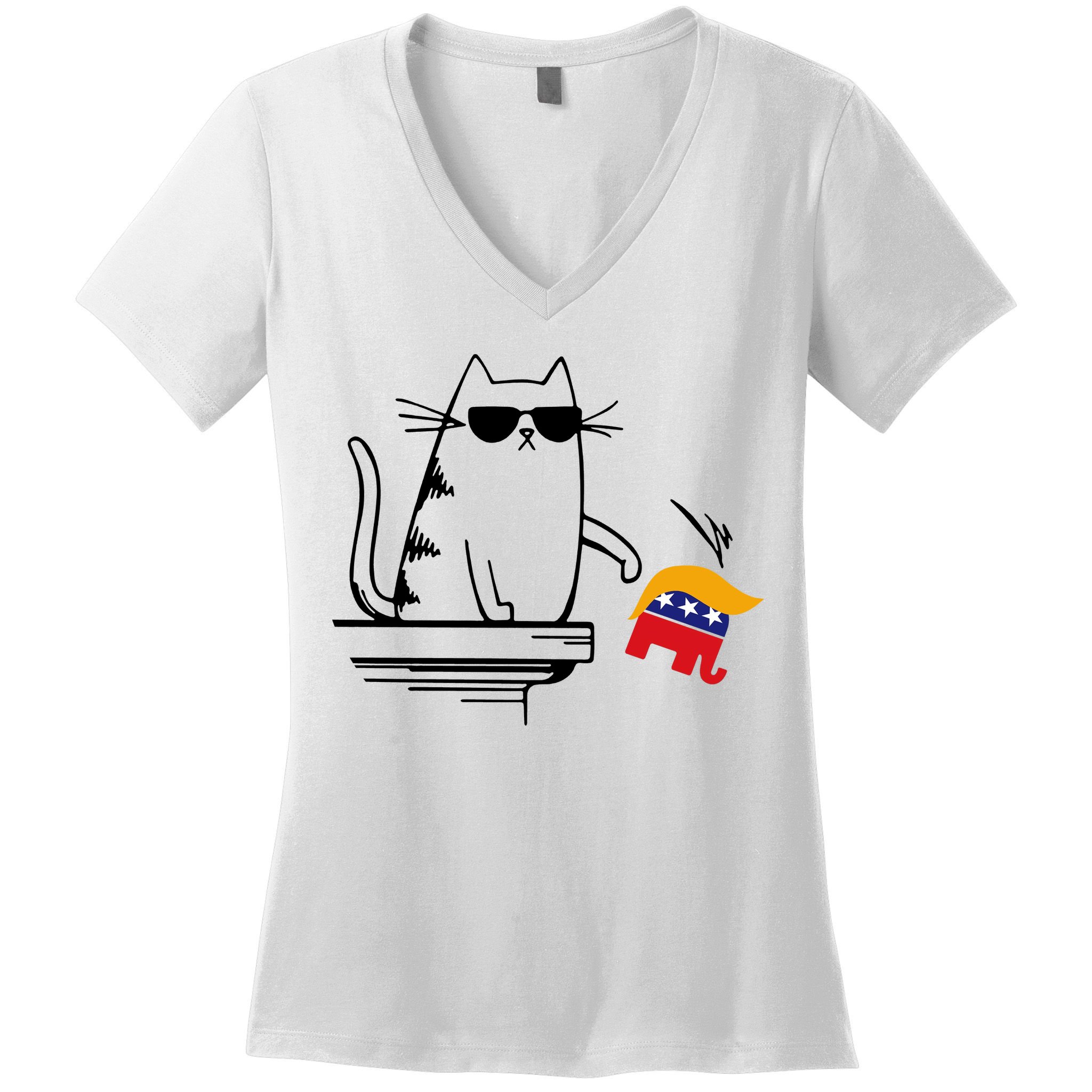 Cool Cat Knock Over Trump Elephant Hair 2024 Harris Walz Women's V-Neck T-Shirt