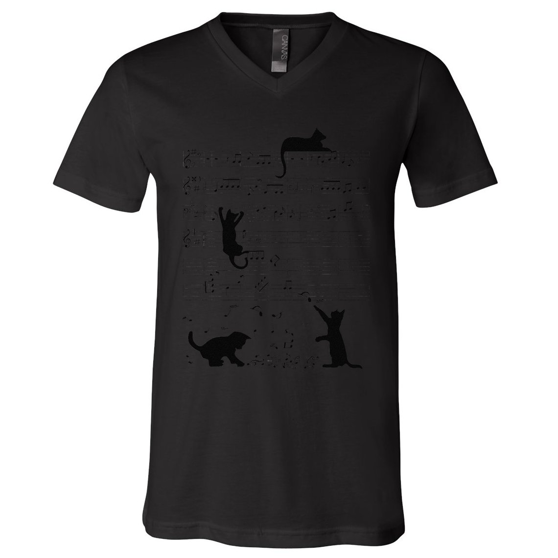 Cute Cat Kitty Playing Music Note Clef Musician Art V-Neck T-Shirt