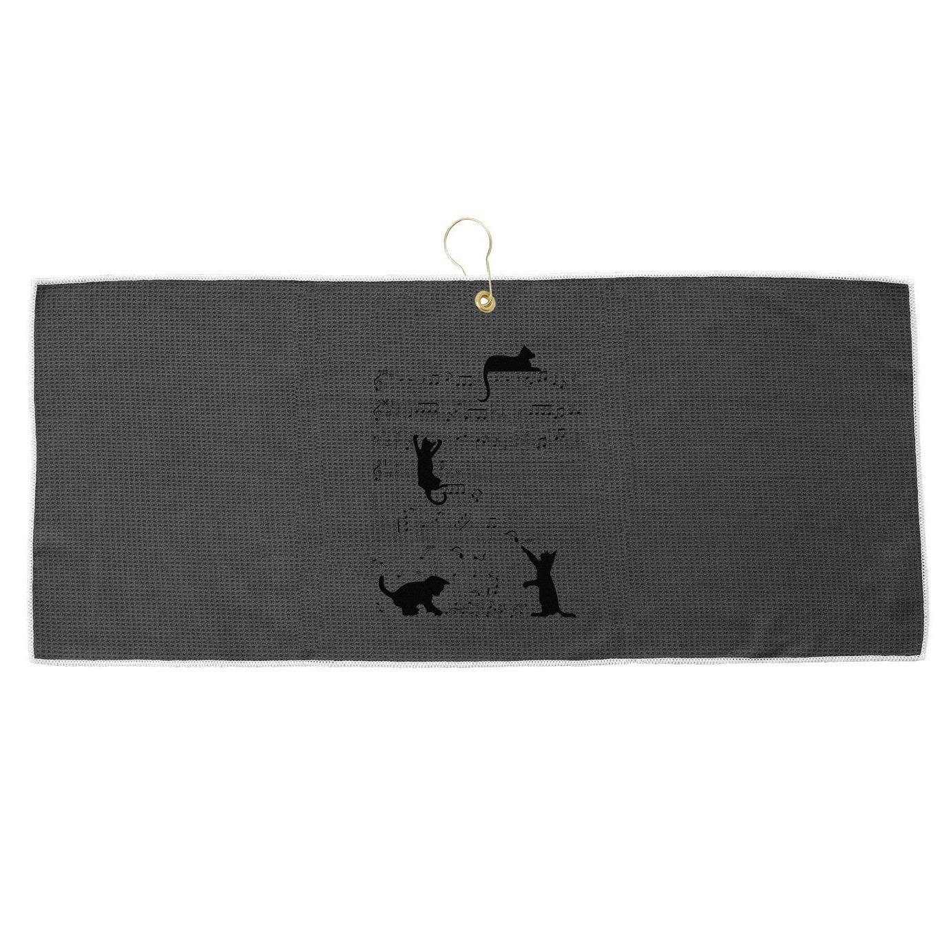 Cute Cat Kitty Playing Music Note Clef Musician Art Large Microfiber Waffle Golf Towel