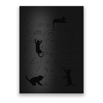 Cute Cat Kitty Playing Music Note Clef Musician Art Poster