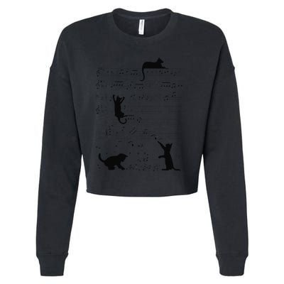Cute Cat Kitty Playing Music Note Clef Musician Art Cropped Pullover Crew