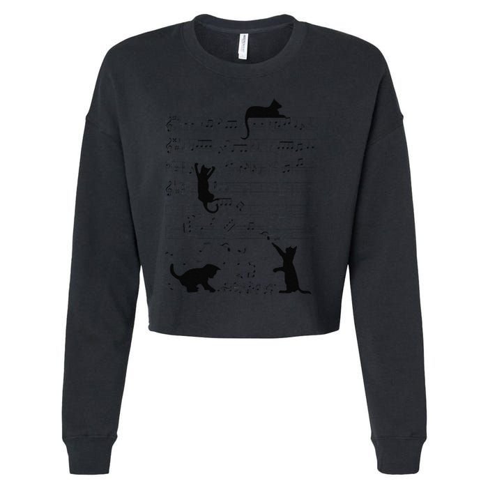Cute Cat Kitty Playing Music Note Clef Musician Art Cropped Pullover Crew