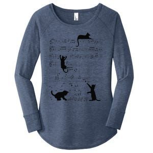 Cute Cat Kitty Playing Music Note Clef Musician Art Women's Perfect Tri Tunic Long Sleeve Shirt