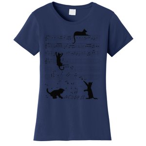 Cute Cat Kitty Playing Music Note Clef Musician Art Women's T-Shirt