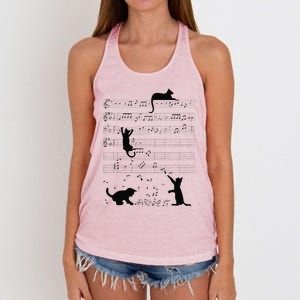 Cute Cat Kitty Playing Music Note Clef Musician Art Women's Knotted Racerback Tank