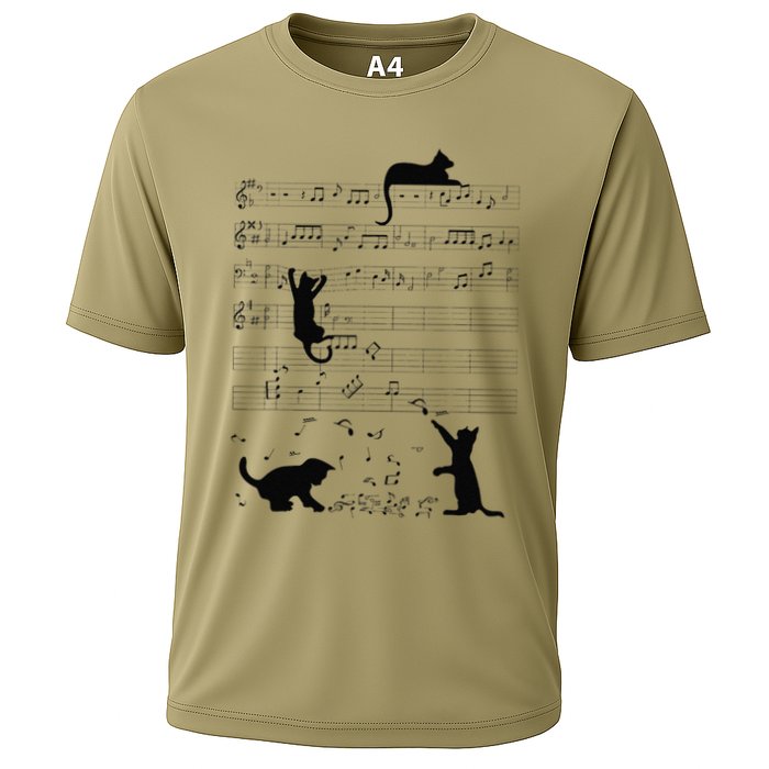 Cute Cat Kitty Playing Music Note Clef Musician Art Cooling Performance Crew T-Shirt