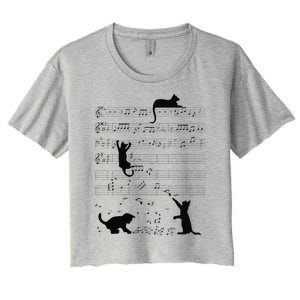 Cute Cat Kitty Playing Music Note Clef Musician Art Women's Crop Top Tee