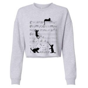 Cute Cat Kitty Playing Music Note Clef Musician Art Cropped Pullover Crew