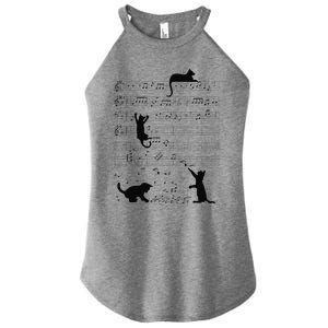 Cute Cat Kitty Playing Music Note Clef Musician Art Women's Perfect Tri Rocker Tank