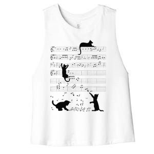 Cute Cat Kitty Playing Music Note Clef Musician Art Women's Racerback Cropped Tank