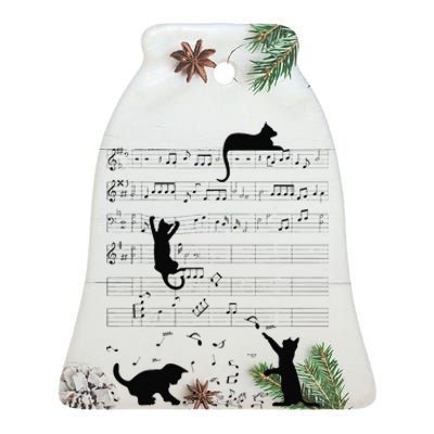 Cute Cat Kitty Playing Music Note Clef Musician Art Ceramic Bell Ornament