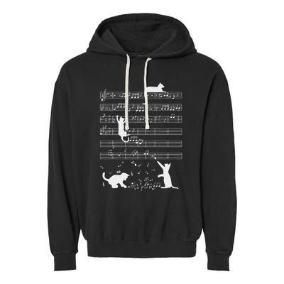 Cute Cat Kitty Playing Music Note Funny Clef Musician Art Garment-Dyed Fleece Hoodie