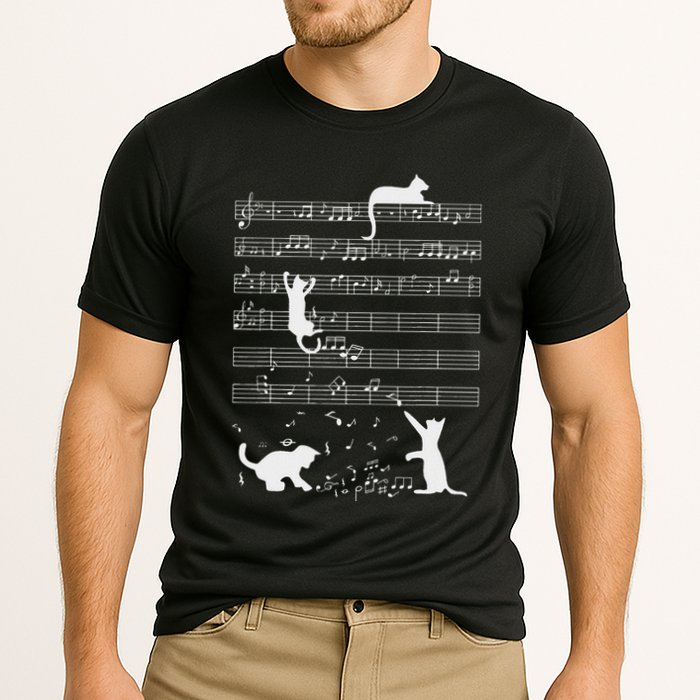 Cute Cat Kitty Playing Music Note Funny Clef Musician Art Cooling Performance Crew T-Shirt