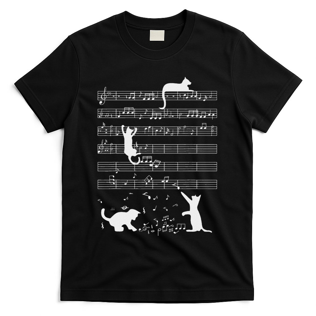 Cute Cat Kitty Playing Music Note Funny Clef Musician Art T-Shirt