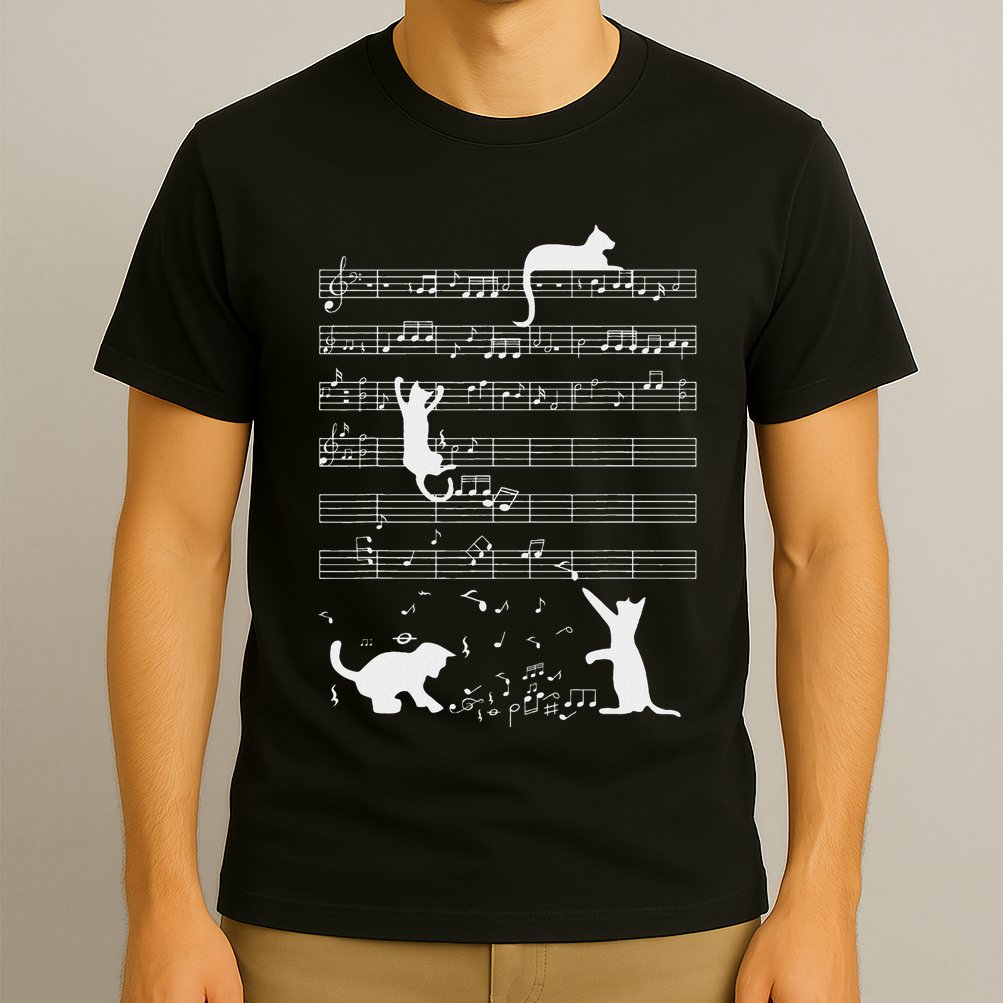 Cute Cat Kitty Playing Music Note Funny Clef Musician Art T-Shirt