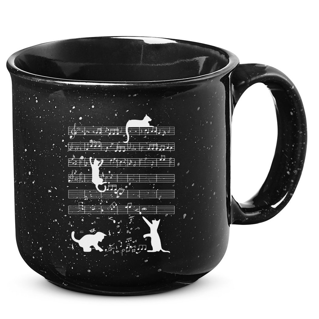 Cute Cat Kitty Playing Music Note Funny Clef Musician Art 15oz Campfire Ceramic Mug