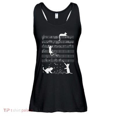 Cute Cat Kitty Playing Music Note Funny Clef Musician Art Ladies Essential Flowy Tank