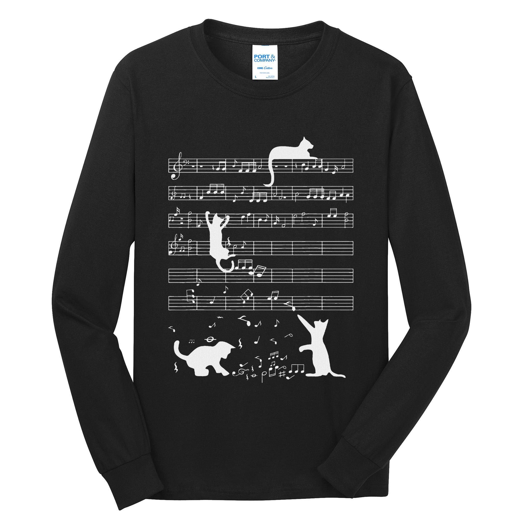 Cute Cat Kitty Playing Music Note Funny Clef Musician Art Tall Long Sleeve T-Shirt