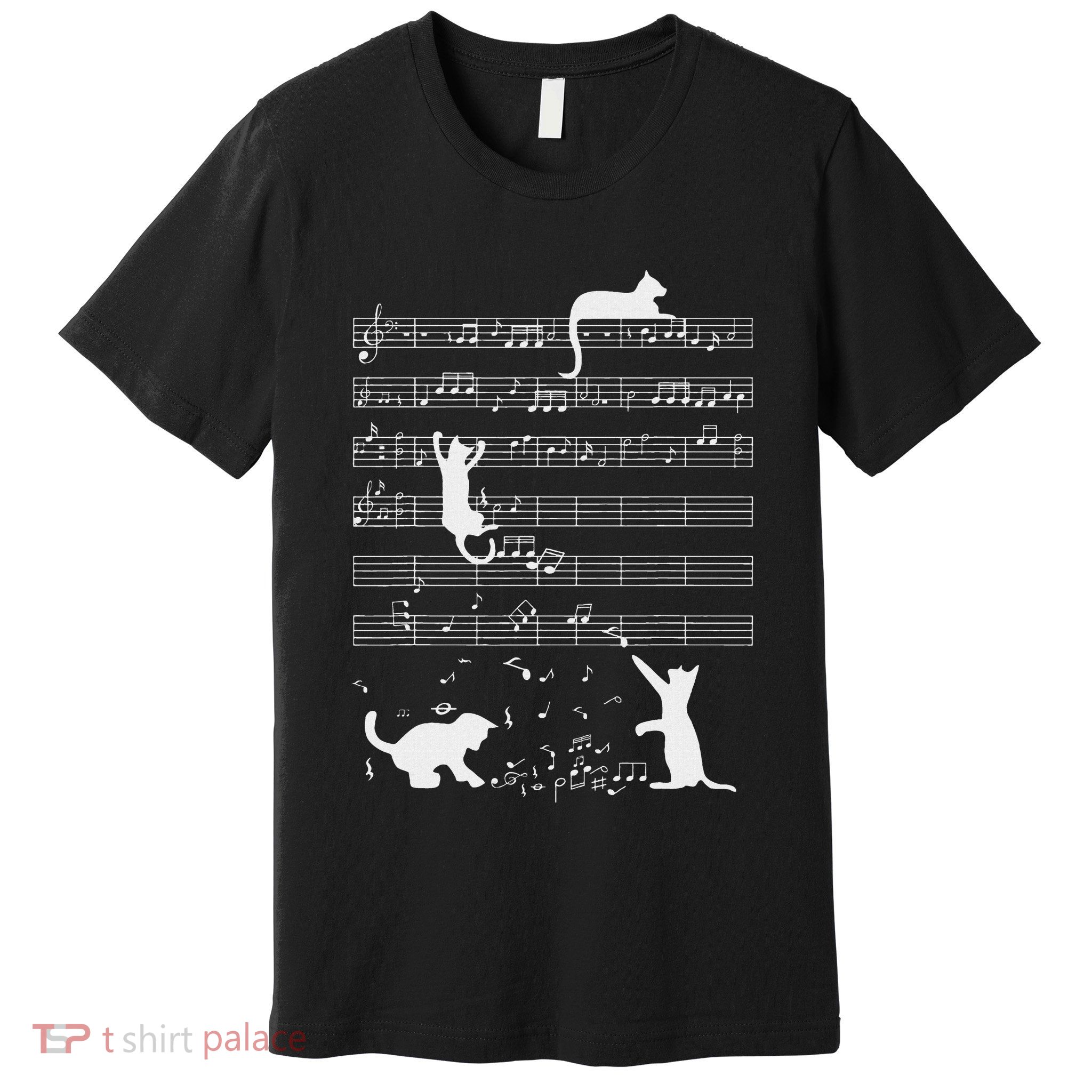 Cute Cat Kitty Playing Music Note Funny Clef Musician Art Premium T-Shirt