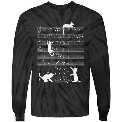 Cute Cat Kitty Playing Music Note Funny Clef Musician Art Tie-Dye Long Sleeve Shirt