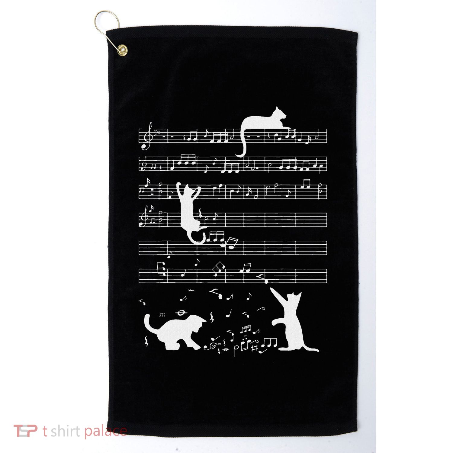 Cute Cat Kitty Playing Music Note Funny Clef Musician Art Golf Towel