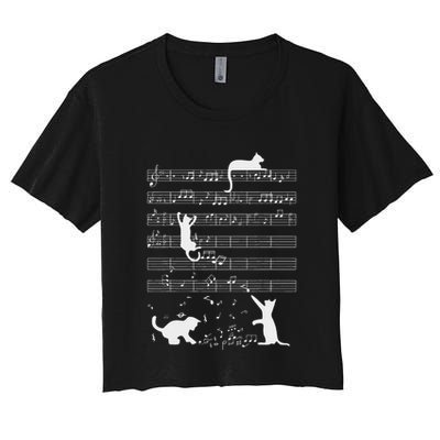 Cute Cat Kitty Playing Music Note Funny Clef Musician Art Crop Top