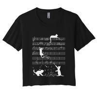Cute Cat Kitty Playing Music Note Funny Clef Musician Art Women's Crop Top Tee
