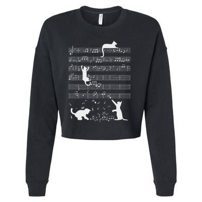 Cute Cat Kitty Playing Music Note Funny Clef Musician Art Cropped Pullover Crew
